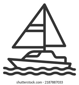 Agradable yate con velas triangulares - fondo, blanco, web, ilustración, símbolo, signo, icono, contorno