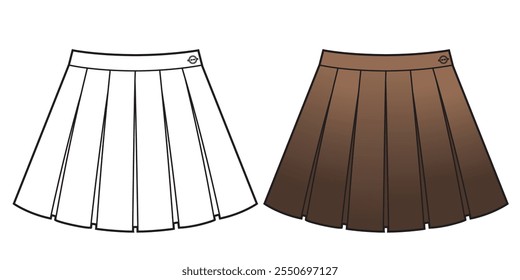 Pleat saia ilustração de moda técnica