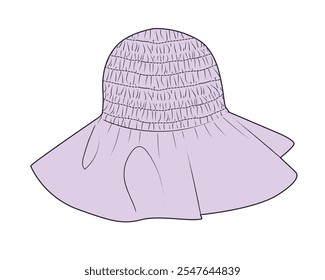 Pleated bucket hat vector mockup template technical drawing.