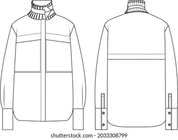 pleated collar shirt with long sleeves and big pockets 