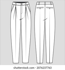 PLEATED HIGH WAIST TAPERED FIT TROUSER FOR WOMEN AND YOUNG WOMEN IN EDITABLE VECTOR FILE