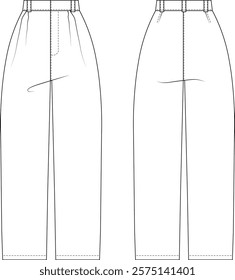 pleated mid rise mid waist high rise high waist wide leg tapered pant trouser denim jeantemplate technical drawing flat sketch cad mockup fashion woman design style model 