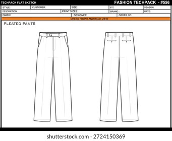PANTALONES PLISADOS FÁCIL EDITABLE VACÍO TECHPACK DISEÑO DE PLANTILLA