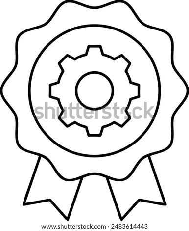 Pleated Rosette with cogwheel outline concept, presented to mark an achievement vector icon design, Labor Day Symbol, 1st of May Sign, International Worker stock illustration