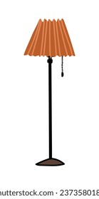 Pleated shade floor lamp vector illustration isolated on white. Cozy hand drawn classical standing floor lamp interior decor element. Mid century design, boho style home light.