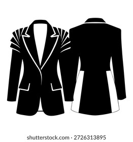 Pleated shoulder detail blazer jacket silhouette vector illustration for haute couture fashion designer apparel creative styling and luxury garment collection concepts