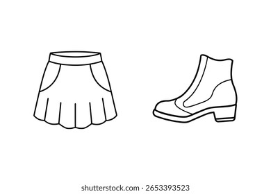 saia plissada e roupa de moda bota de tornozelo