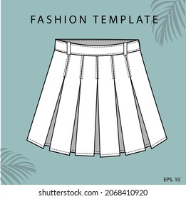 Pleated skirt, Skirt fashion flat sketch template