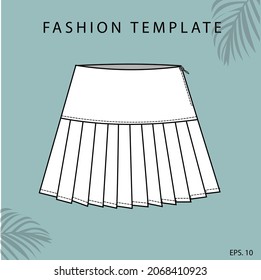 Pleated skirt, Skirt fashion flat sketch template