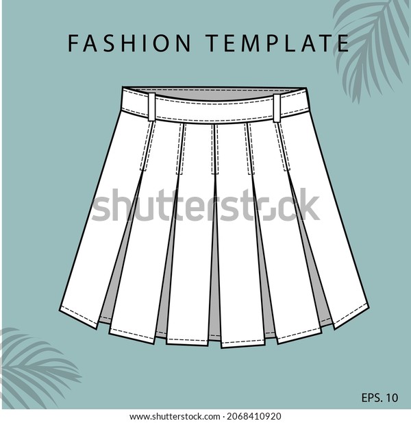Pleated skirt,\
Skirt fashion flat sketch\
template