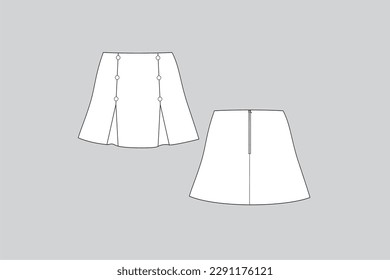 pleated skirt, technical fashion illustration, skirt vector, skirt draw