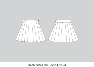 pleated skirt, technical fashion illustration, skirt vector, skirt draw