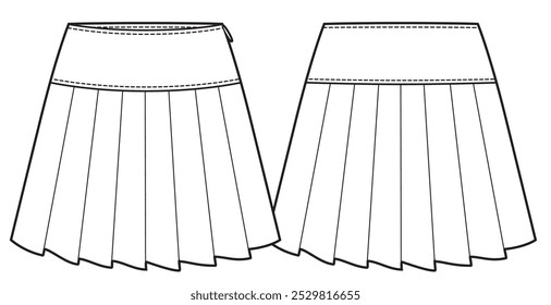 Pleated skirt technical fashion illustration.