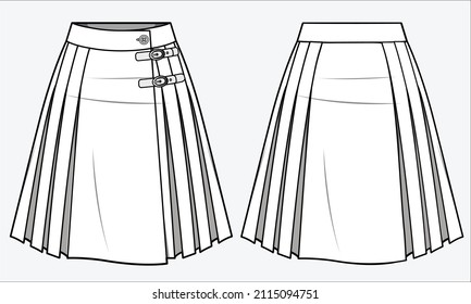 PLEATED SKIRT FOR WOMEN IN EDITABLE VECTOR FILE