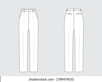 pleated slim pants, flat sketch, vector