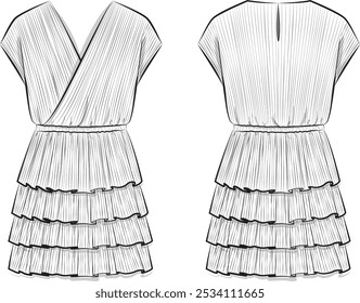 A PLEATED TIERED MINI DRESS