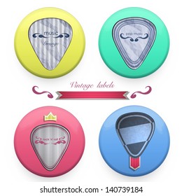 Plectrums labels on button. Vector design.