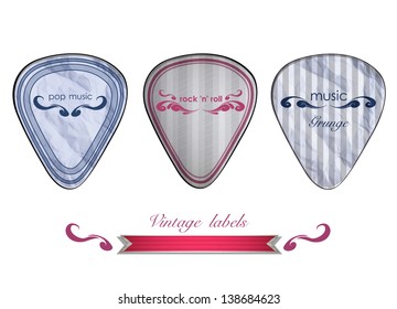 Plectrums labels on white background. Vector design.