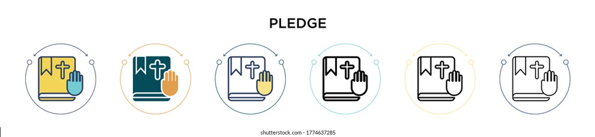 Pledge icon in filled, thin line, outline and stroke style. Vector illustration of two colored and black pledge vector icons designs can be used for mobile, ui, web