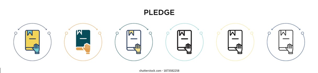 Pledge icon in filled, thin line, outline and stroke style. Vector illustration of two colored and black pledge vector icons designs can be used for mobile, ui, web