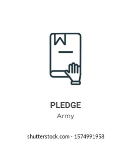 Pledge outline vector icon. Thin line black pledge icon, flat vector simple element illustration from editable army concept isolated on white background