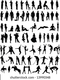 Plenty of different vector people silhouettes