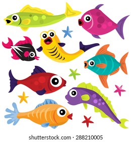 Plenty of fishes in the sea cartoon vector illustration.