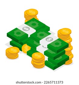 Plenty of money and coins inspire savings.