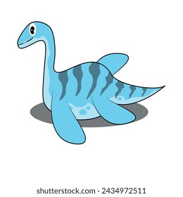 Plesiosaur cartoon. Flat simple style water dinosaur. Jurassic world sea animals. Vector illustration for child education or party design element