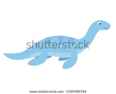 Plesiosaur, cute cartoon dinosaur. Isolated vector illustratio