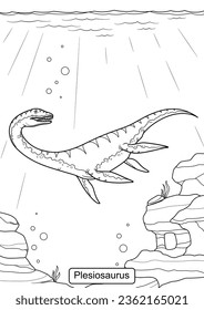 Plesiosaur Dinosaur line art for coloring page vector illustration