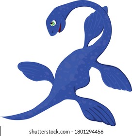 Plesiosaur. Funny vector illustration of cute dinosaur. Cartoon Swimming dinosaur.