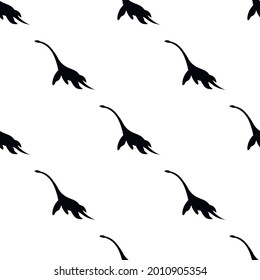 plesiosaur silhouette, seamless pattern, vector illustration