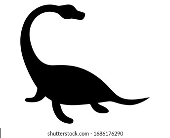 Plesiosauria Silhouette Isolated On White Background. Vector Illustration.