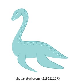 Plesiosaurs dinosaur, cartoon character. Vector Illustration for printing, backgrounds, covers and packaging. Image can be used for greeting cards, posters and stickers. Isolated on white background