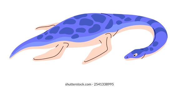 Plesiosaurs swimming underwater. Plesiosauria, dinosaur floating undersea. Dino, ancient reptile of sea. Animal of Mesozoic era. Paleontology. Flat isolated vector illustration on white background