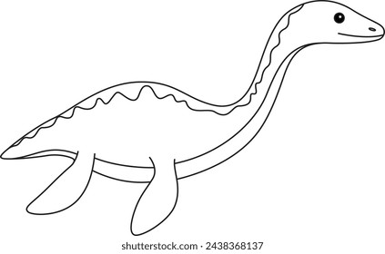 Plesiosaurus coloring page. Cute flat dinosaur isolated on white background