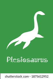 Plesiosaurus Dinosaur design vector illustration. animal silhouette, dark green dinosaur, dark green kids dinosaur name prints, boys bedroom wall art, dino room, children's posters.