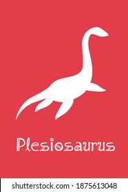 Plesiosaurus Dinosaur design vector illustration. animal silhouette, red dinosaur, red kids dinosaur name prints, boys bedroom wall art, dino room, children's posters.
