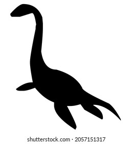 Plesiosaurus, plesiosaur, ancient marine reptile, prehistoric, wild animal, predator from jurassic, triassic, cretaceous period, paleontology, vector, illustration in black and white color, isolated