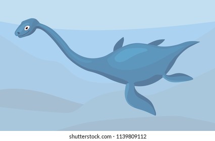 plesiosaurus in water depth, cartoon illustration