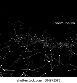 Plexus atomic lattice on a black background. Background of cybernetic particles.