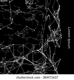 Plexus atomic lattice on a black background. Background of cybernetic particles.