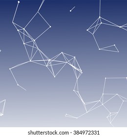 Plexus atomic lattice on a blue background. Background of cybernetic particles.