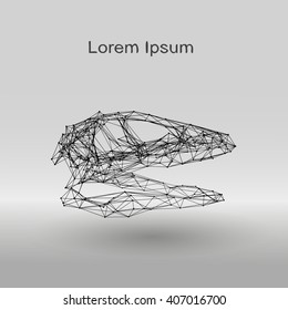 Plexus atoms in the form of a skull of a dinosaur on a gray gradient background.
