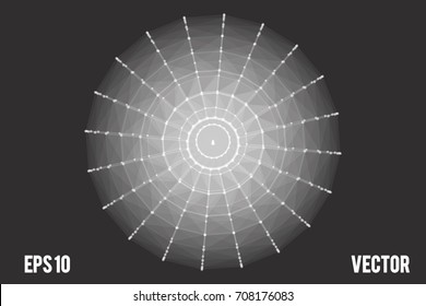 Plexus ball consists of dots. Geometrical futuristic abstract grey background with text. Vector illustration