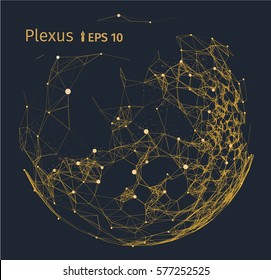 Plexus brown on a dark background . Particle point line wide area network