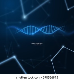 Plexus connections with dna strand background. Vector eps10. Can be used as communications or technology, science concepts. 