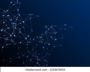 Plexus global network connections with points and lines. Interlinked nodes concept. Scientific plexus background. Network nodesin blue. Social media, big data cloud structure of connected points.