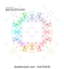 Plexus Iridescent Ornamental Pattern. Vector Abstract Illustration Of Spectrum Colors Frame. Abstract Rainbow Digital Frame